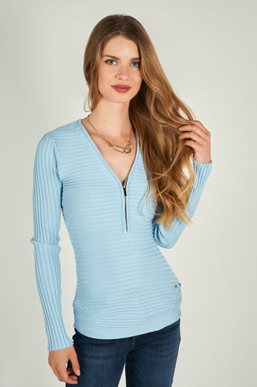 Magasinez le chandail côtelé avec fermeture éclair de Colori - Shop the ribbed zipper sweater from Colori