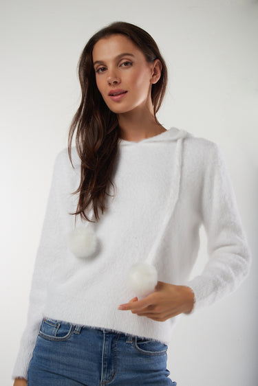 Magasinez le chandail hoodie avec pompons de Colori - Shop the hoodie with pom-poms from Colori