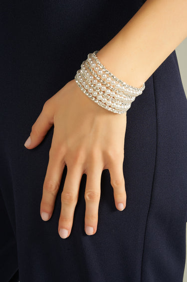 Coiled bracelet with crystals and pearls - C95X2 - FINAL SALE